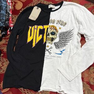 Black and White Graphic Long Sleeve Shirt